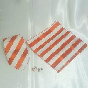 Orange & White Striped Men's Tie set
